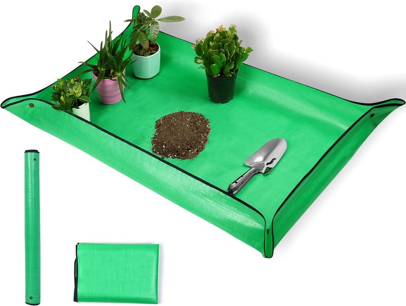 WondMall Plant Repotting Mat,Extra Large Waterproof Potting Mats,Foldable Potting Mat for Indoor Plant Transplanting and Dirt Control,Portable Gardening Mats for Repotting(43''*30'',Green) - Image 1